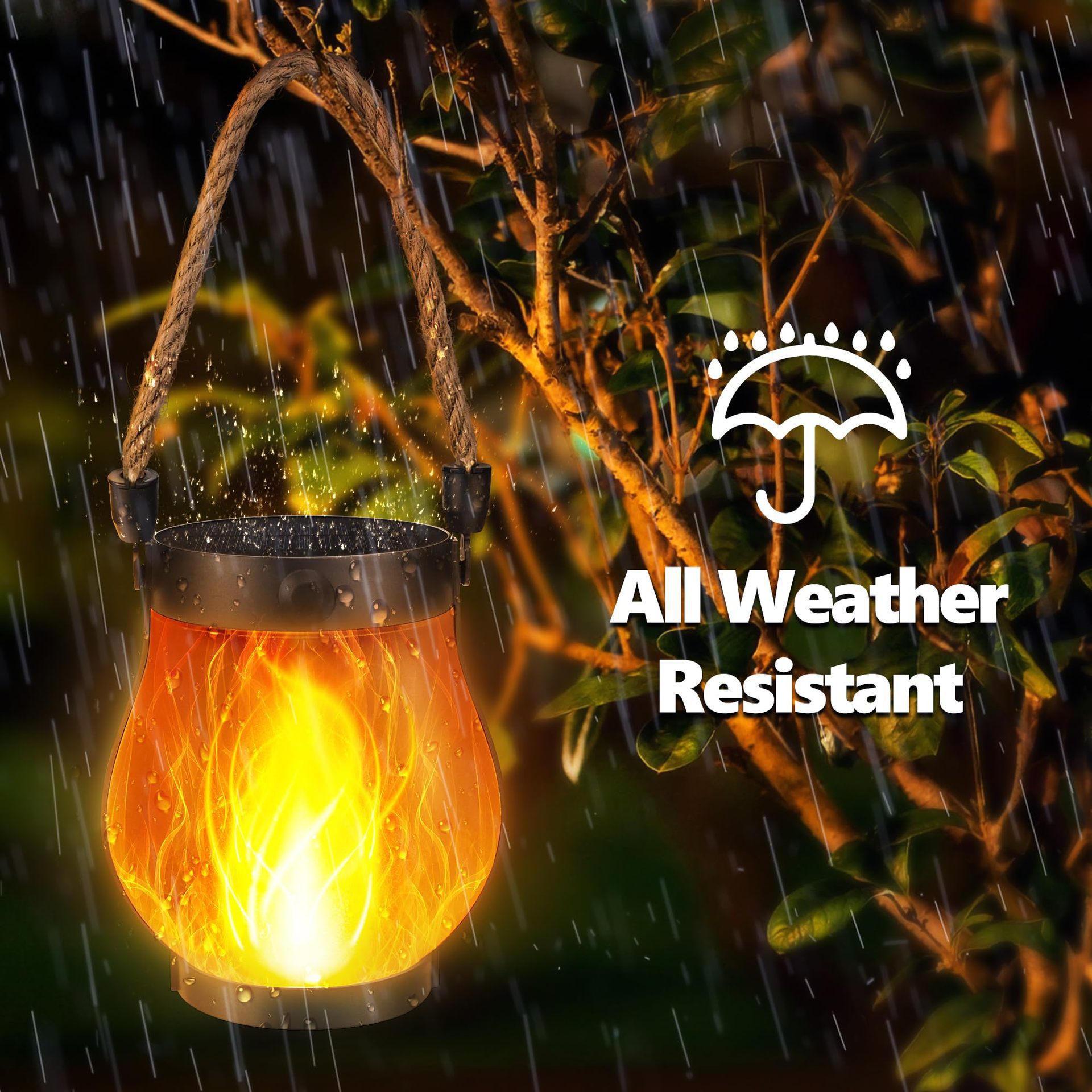 3D Flickering Solar Flame Rope - Camping Solar Lantern 评论和价格