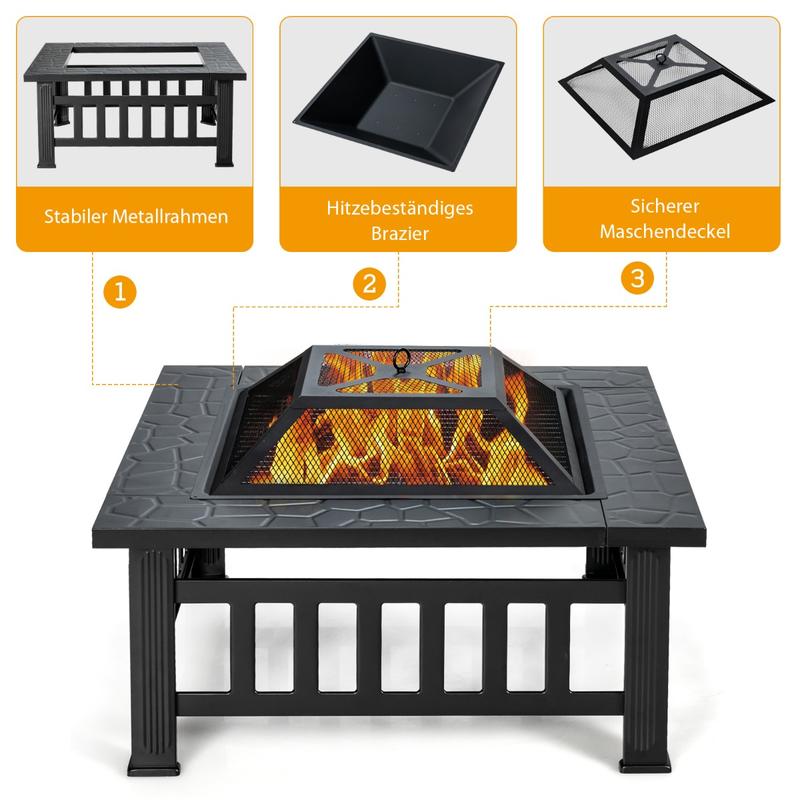 32 Inch 3 in 1 Outdoor Square  - Outdoor Camping Fire Pit 评论和价格