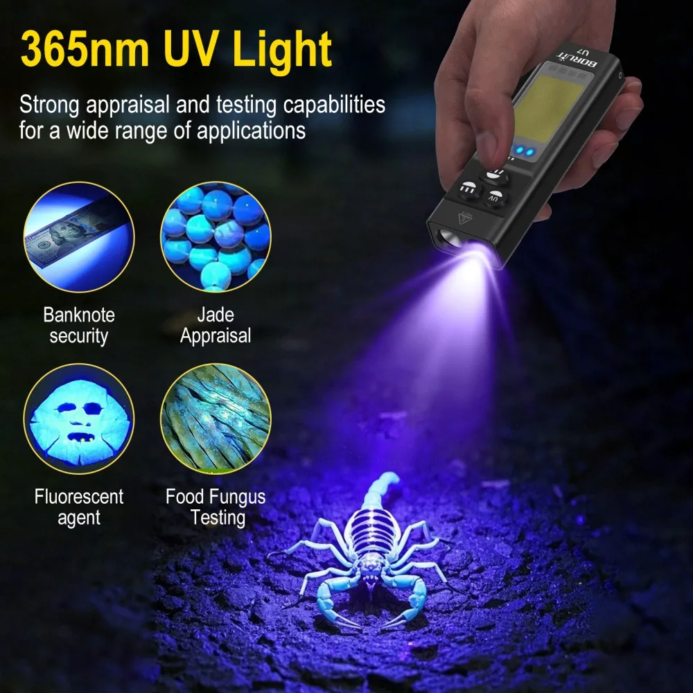BORUiT U7 UV LED EDC Flashligh - Battery Outdoor Camping 评论和价格