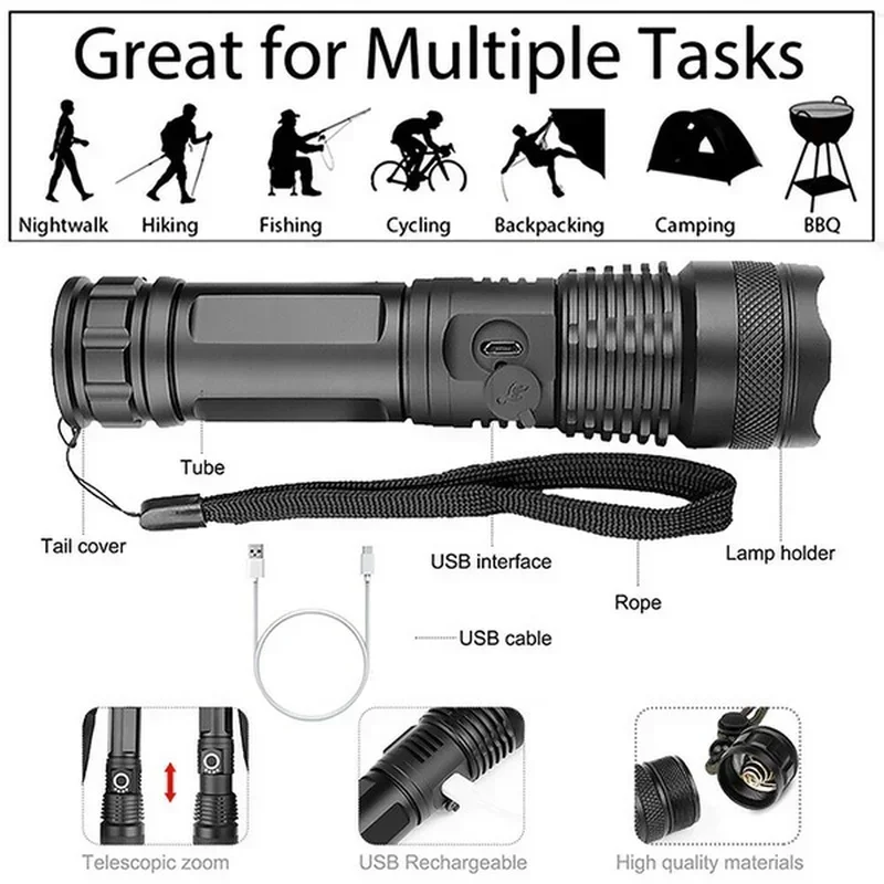 High Power XHP70 Led Flashligh - Outdoor Camping Accessories 评论和价格